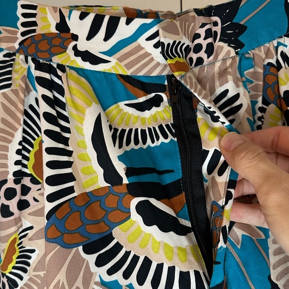 NWT Terea By Andrea Pitter High Waisted Crane Print Pants Enamel Blue Women’s L - Picture 7 of 11
